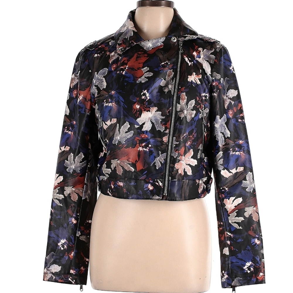 Sam Edelman Floral Women's Cropped Moto Jacket, Sz L, EUC